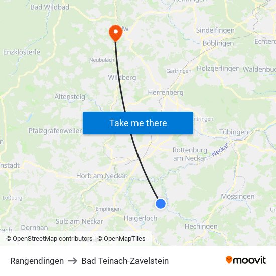 Rangendingen to Bad Teinach-Zavelstein map