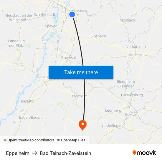 Eppelheim to Bad Teinach-Zavelstein map