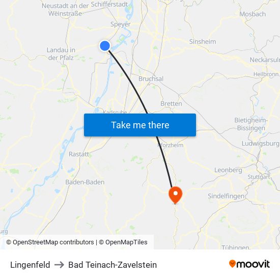 Lingenfeld to Bad Teinach-Zavelstein map