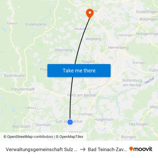Verwaltungsgemeinschaft Sulz am Neckar to Bad Teinach-Zavelstein map