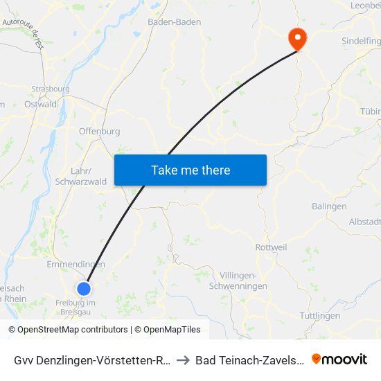 Gvv Denzlingen-Vörstetten-Reute to Bad Teinach-Zavelstein map