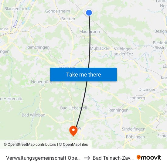 Verwaltungsgemeinschaft Oberderdingen to Bad Teinach-Zavelstein map