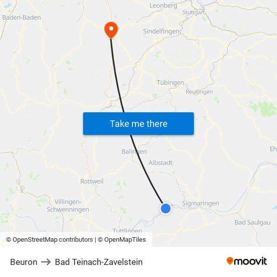 Beuron to Bad Teinach-Zavelstein map