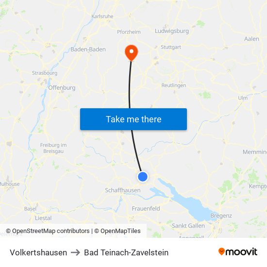 Volkertshausen to Bad Teinach-Zavelstein map