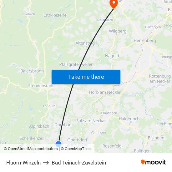 Fluorn-Winzeln to Bad Teinach-Zavelstein map