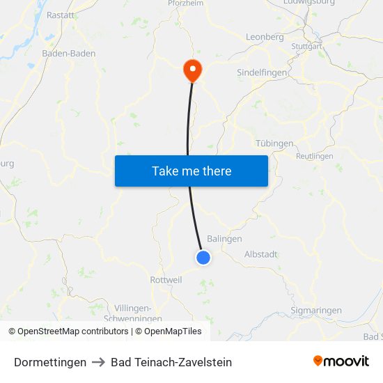 Dormettingen to Bad Teinach-Zavelstein map