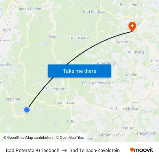 Bad Peterstal-Griesbach to Bad Teinach-Zavelstein map