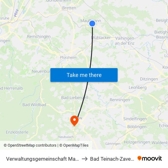 Verwaltungsgemeinschaft Maulbronn to Bad Teinach-Zavelstein map
