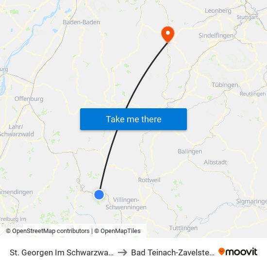 St. Georgen Im Schwarzwald to Bad Teinach-Zavelstein map