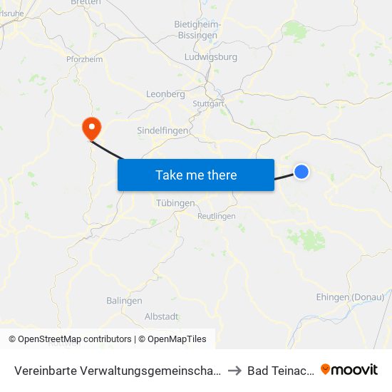 Vereinbarte Verwaltungsgemeinschaft Der Stadt Weilheim An Der Teck to Bad Teinach-Zavelstein map