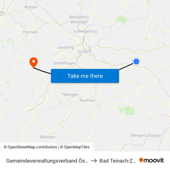 Gemeindeverwaltungsverband Östlicher Schurwald to Bad Teinach-Zavelstein map