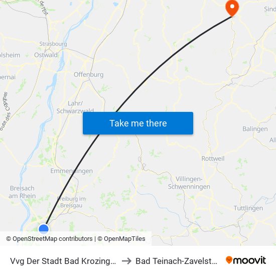 Vvg Der Stadt Bad Krozingen to Bad Teinach-Zavelstein map