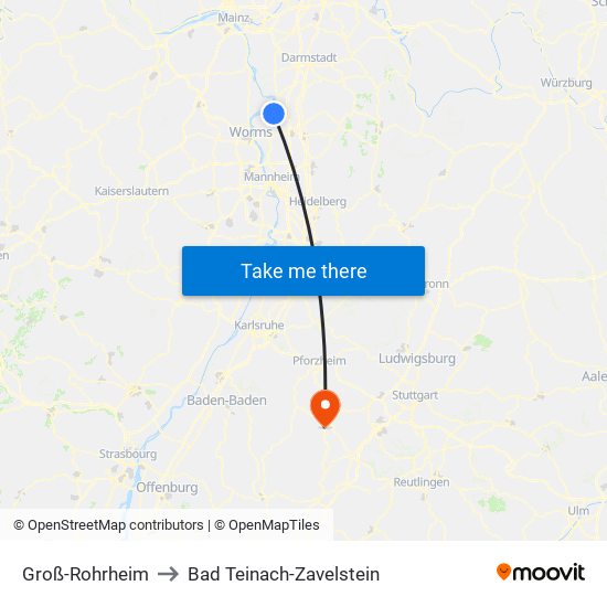 Groß-Rohrheim to Bad Teinach-Zavelstein map