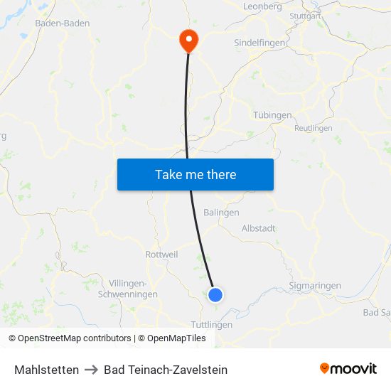 Mahlstetten to Bad Teinach-Zavelstein map