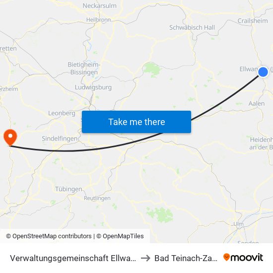 Verwaltungsgemeinschaft Ellwangen (Jagst) to Bad Teinach-Zavelstein map