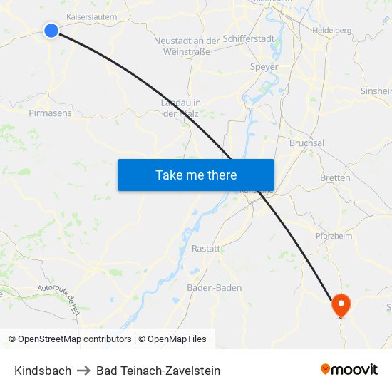 Kindsbach to Bad Teinach-Zavelstein map