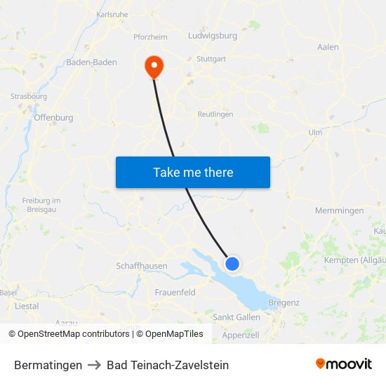 Bermatingen to Bad Teinach-Zavelstein map