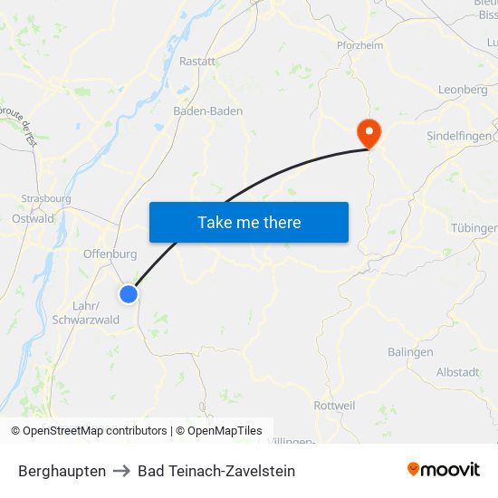 Berghaupten to Bad Teinach-Zavelstein map