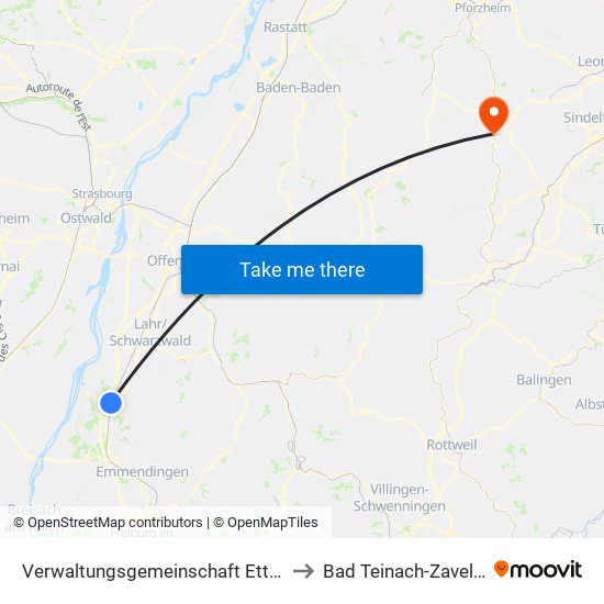 Verwaltungsgemeinschaft Ettenheim to Bad Teinach-Zavelstein map