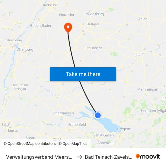 Verwaltungsverband Meersburg to Bad Teinach-Zavelstein map