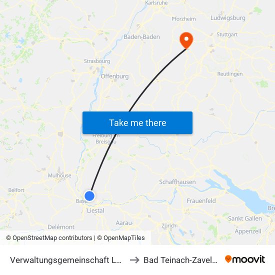 Verwaltungsgemeinschaft Lörrach to Bad Teinach-Zavelstein map