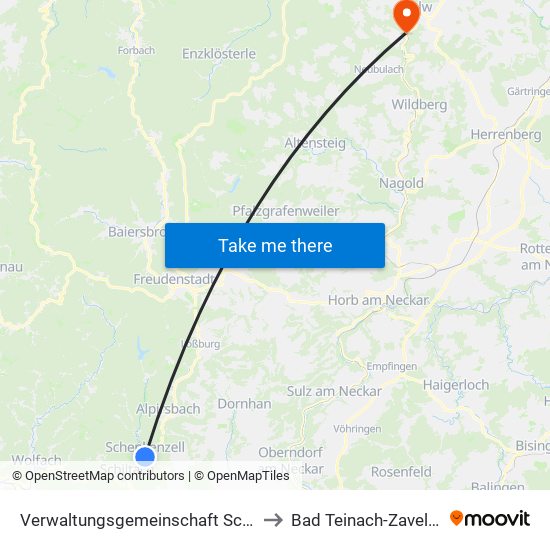 Verwaltungsgemeinschaft Schiltach to Bad Teinach-Zavelstein map