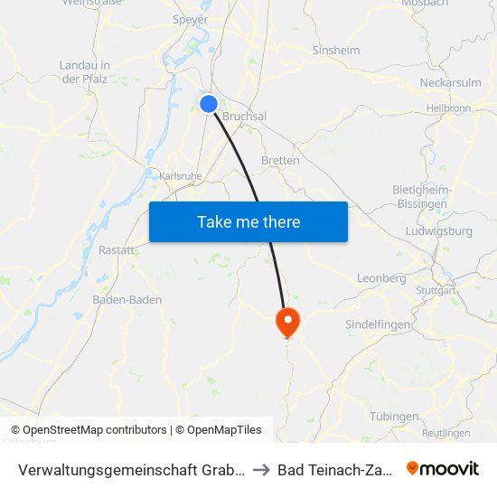 Verwaltungsgemeinschaft Graben-Neudorf to Bad Teinach-Zavelstein map