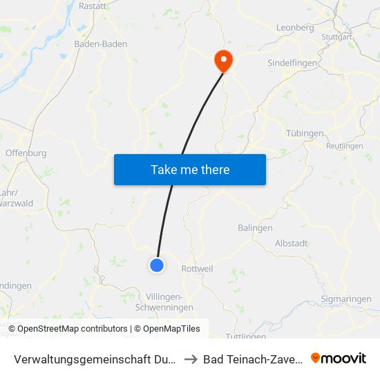 Verwaltungsgemeinschaft Dunningen to Bad Teinach-Zavelstein map