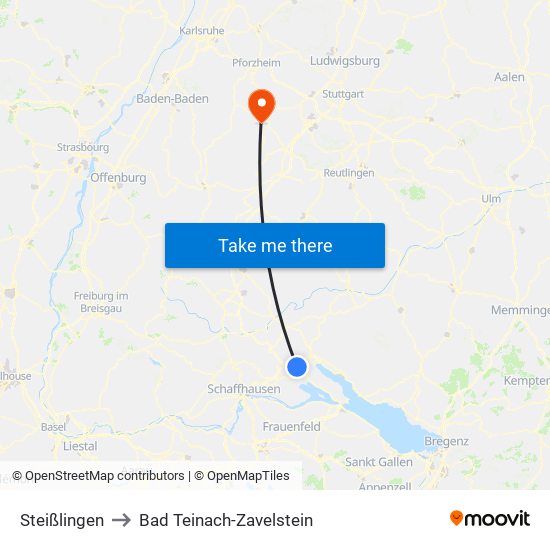 Steißlingen to Bad Teinach-Zavelstein map