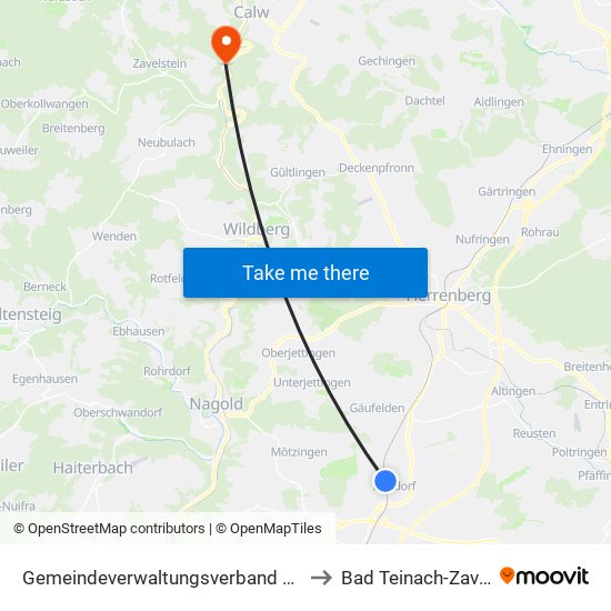 Gemeindeverwaltungsverband Oberes Gäu to Bad Teinach-Zavelstein map