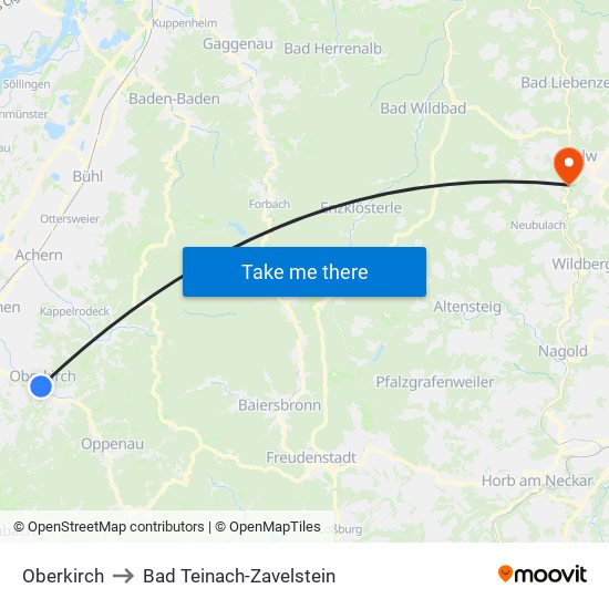 Oberkirch to Bad Teinach-Zavelstein map