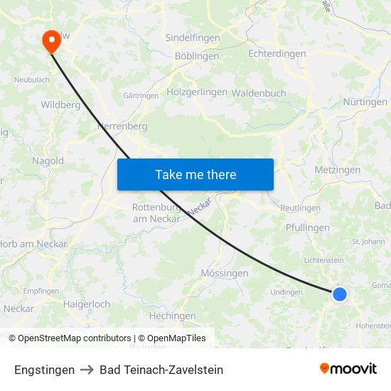 Engstingen to Bad Teinach-Zavelstein map