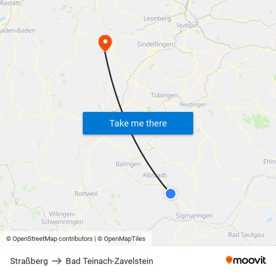 Straßberg to Bad Teinach-Zavelstein map