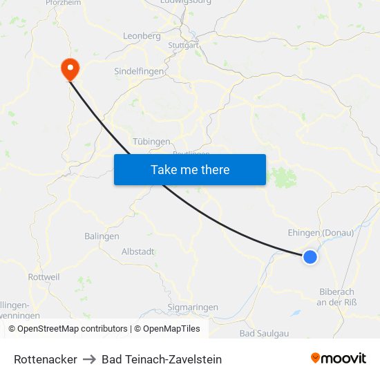 Rottenacker to Bad Teinach-Zavelstein map