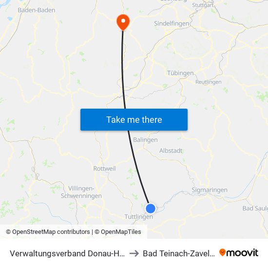 Verwaltungsverband Donau-Heuberg to Bad Teinach-Zavelstein map