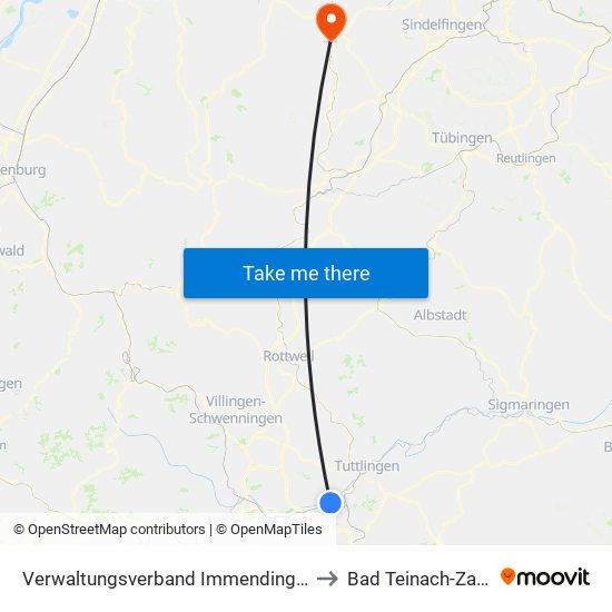 Verwaltungsverband Immendingen-Geisingen to Bad Teinach-Zavelstein map