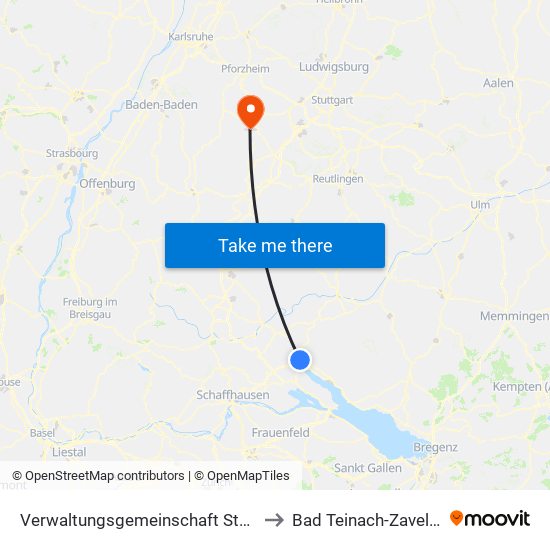 Verwaltungsgemeinschaft Stockach to Bad Teinach-Zavelstein map