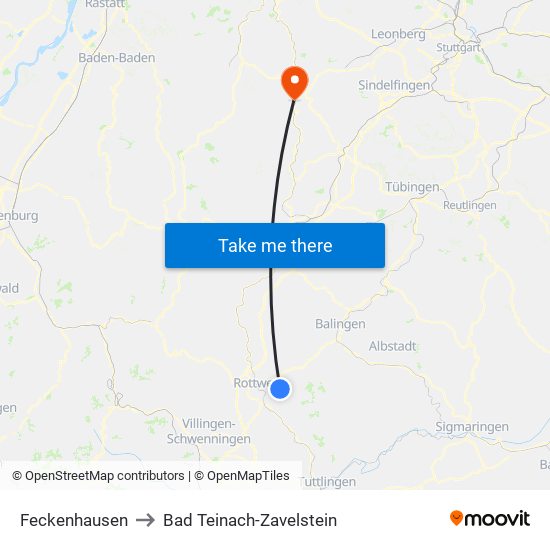 Feckenhausen to Bad Teinach-Zavelstein map