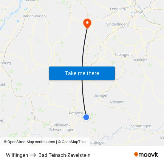 Wilflingen to Bad Teinach-Zavelstein map