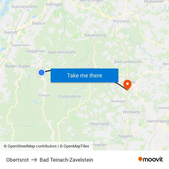 Obertsrot to Bad Teinach-Zavelstein map