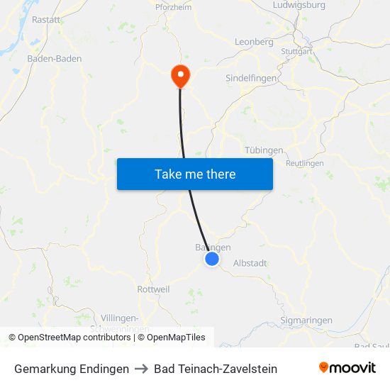 Gemarkung Endingen to Bad Teinach-Zavelstein map