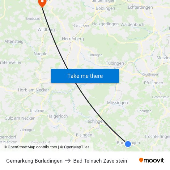 Gemarkung Burladingen to Bad Teinach-Zavelstein map