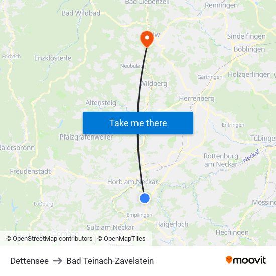 Dettensee to Bad Teinach-Zavelstein map