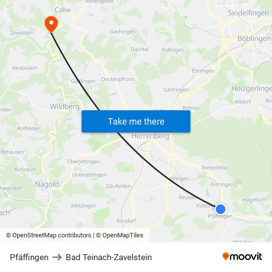 Pfäffingen to Bad Teinach-Zavelstein map