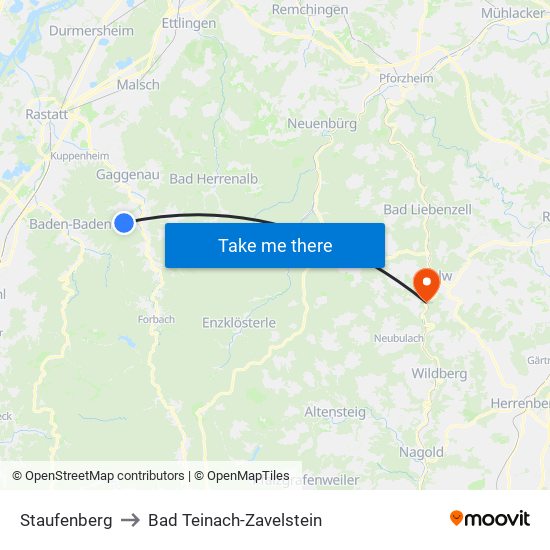 Staufenberg to Bad Teinach-Zavelstein map