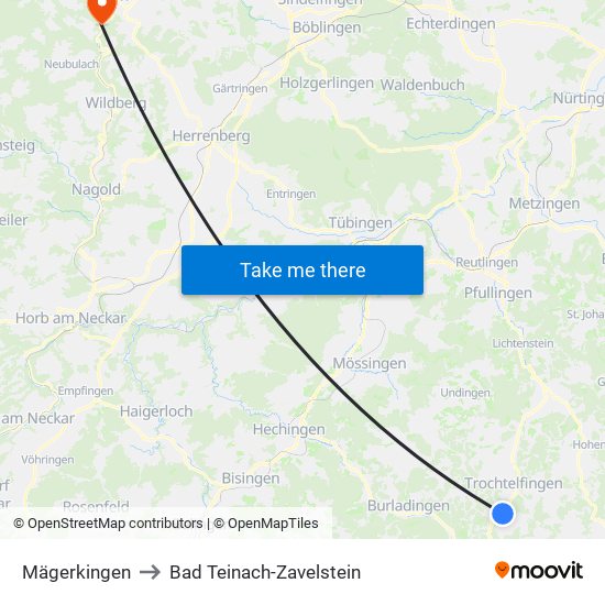 Mägerkingen to Bad Teinach-Zavelstein map