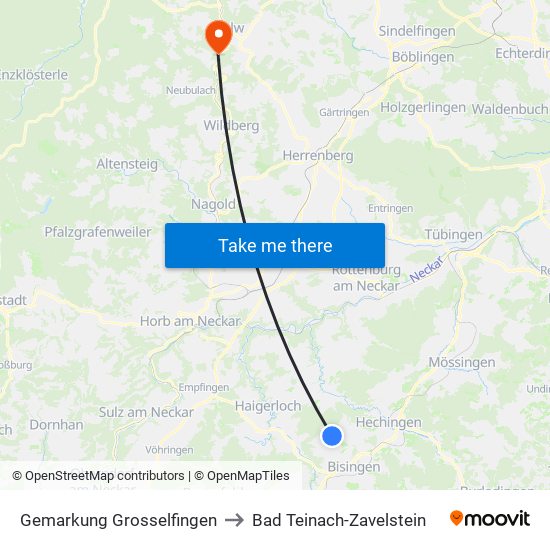 Gemarkung Grosselfingen to Bad Teinach-Zavelstein map