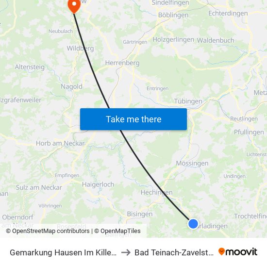 Gemarkung Hausen Im Killertal to Bad Teinach-Zavelstein map