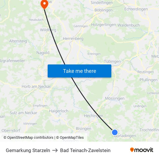 Gemarkung Starzeln to Bad Teinach-Zavelstein map