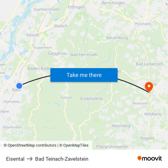 Eisental to Bad Teinach-Zavelstein map